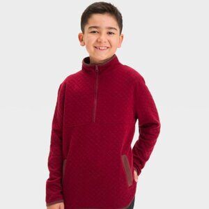 NWT Cat & Jack Boys' Dark Red XL Quilted Mock Neck Pullover Sweatshirt 1/4 Zip